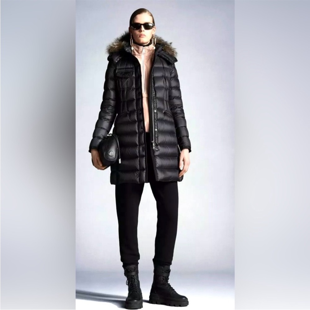 AUTH MONCLER HERMIFUR GIUBBOTTO PUFFER DOWN FUR HOODED JACKET COAT~Black~0,XS,S